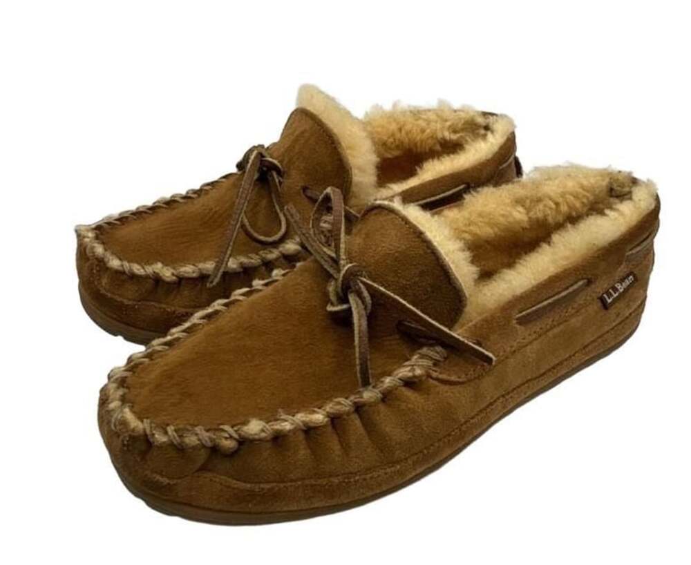 L.L. Bean Women's Wicked Good Suede Shearling-Lined Moccasin Slippers Brown  8M
